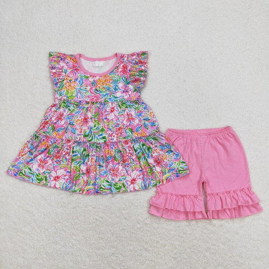 Baby Girls Flowers Sibling Rompers Summer Clothes Sets