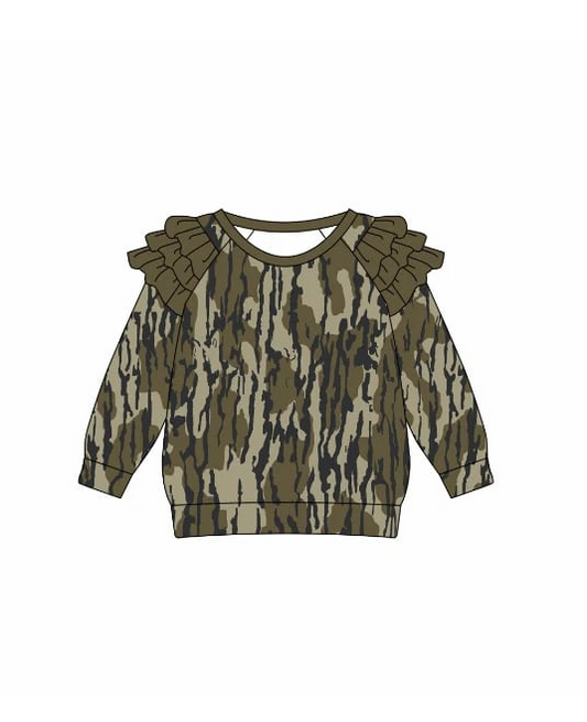 Baby Girls Bottomland Camo Ruffle Long Sleeve Tee Shirts Tops split order preorder Nov 8th