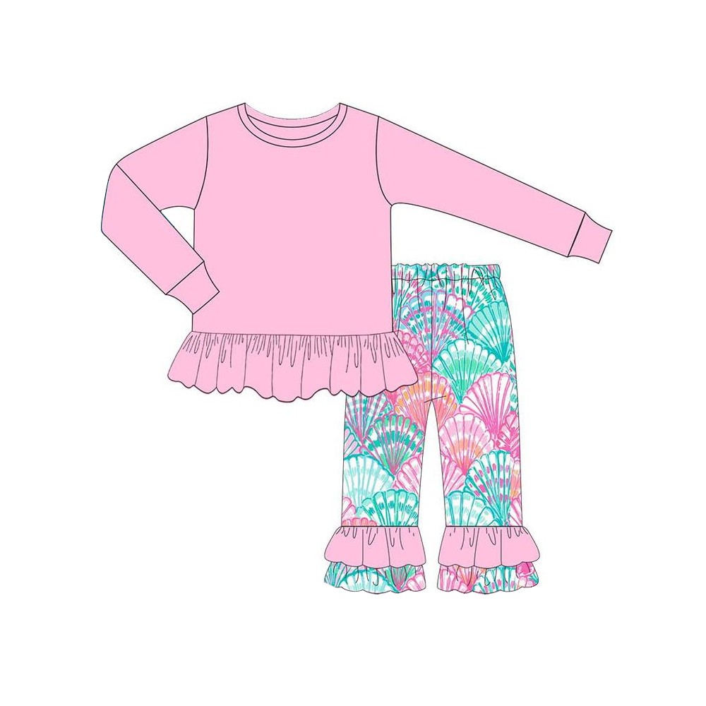 Baby Girls Pink Ruffle Top Seashell Pants Clothes Sets split order preorder Nov 27th