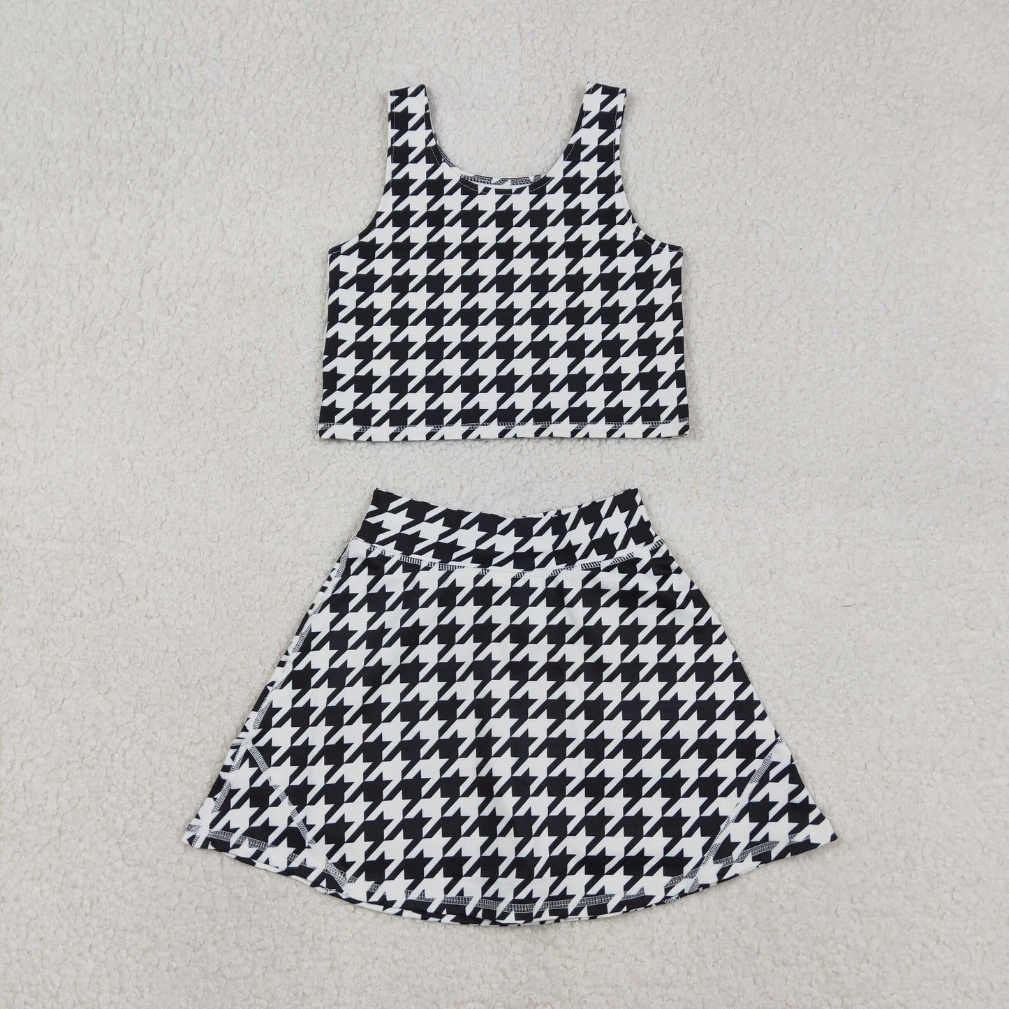 Baby Girls Black Birds Checked Top Skirt Shorts Yoga Clothes Set
