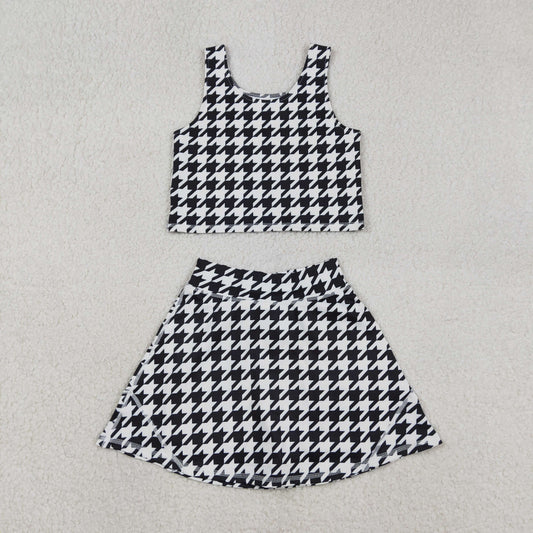 Baby Girls Black Birds Checked Top Skirt Shorts Yoga Clothes Set