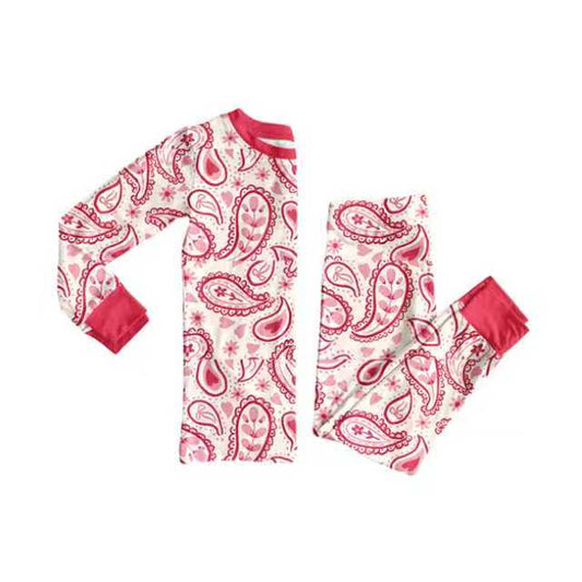 Preorder (moq 20)Baby Girls Bamboo Red Bows Flowers Turquoise Pajamas Sets