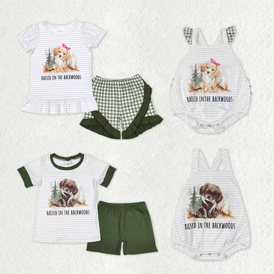 Sibling Baby Boys Girls Raised in the Backwoods Dogs Shorts Clothes Sets Rompers