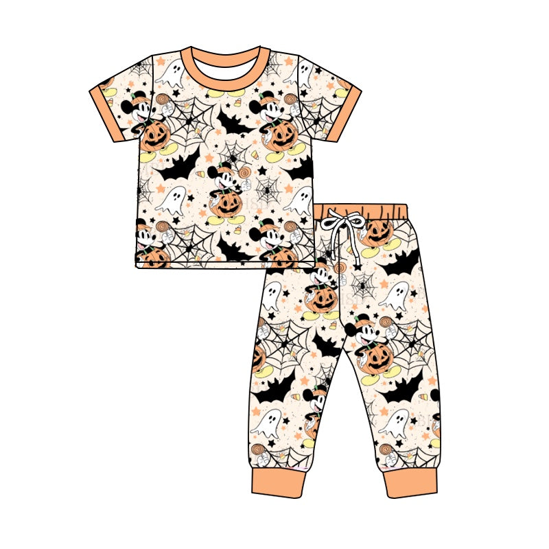 Baby Girls Halloween Pumpkin Ghost Shirt Pants Pajamas Clothes Sets Preorder(moq 5)