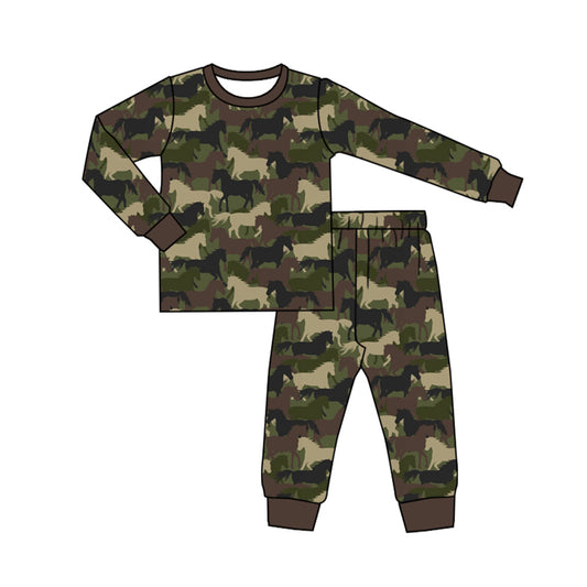 Baby Boys Camo Western Horse Tee Shirt Top Pants Pajamas Clothes Sets Preorder(moq 5)