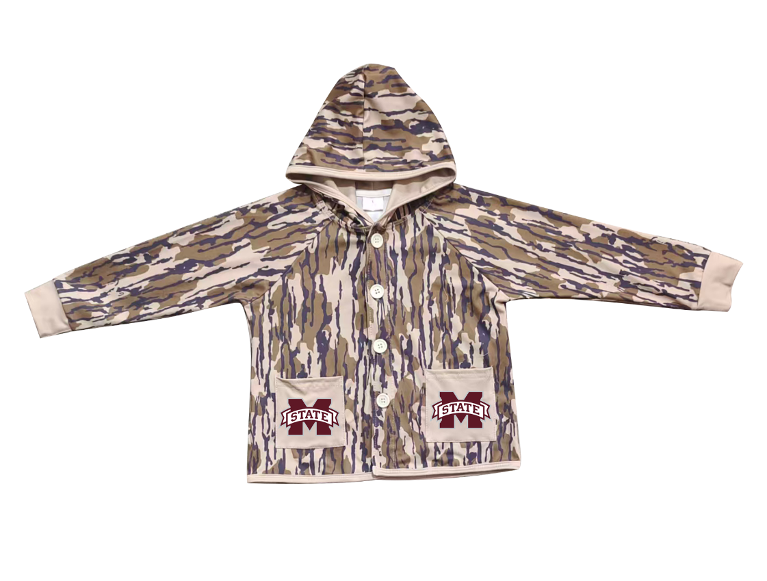 Preorder (moq 5)Baby Boys Olive Camo M State Pockets Team Button Hoodie Jackets Top