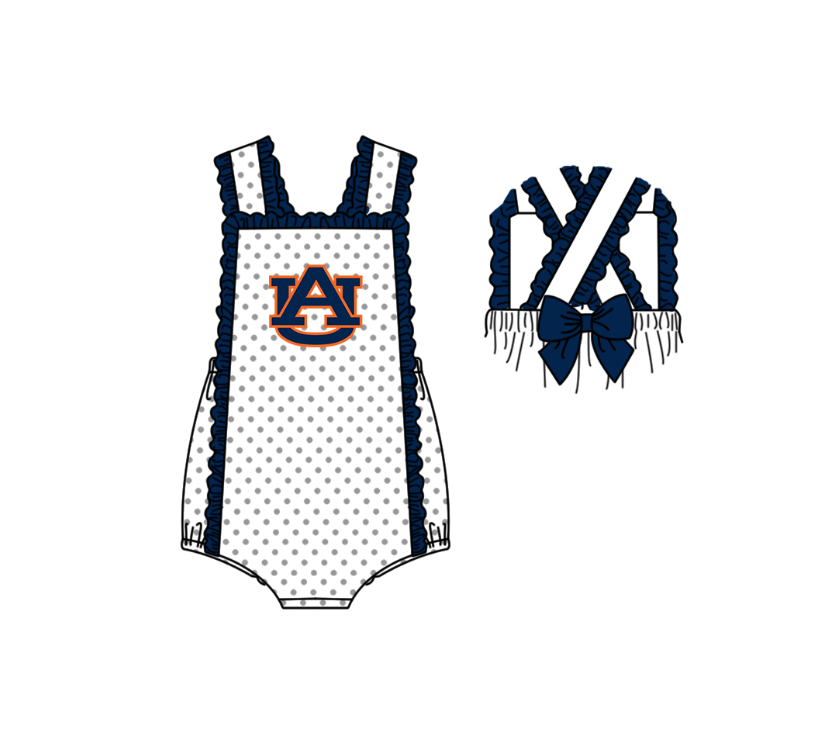 Preorder (moq 5)Baby Girls Strap AU Polka Dots Back Bow Team Ruffle Rompers