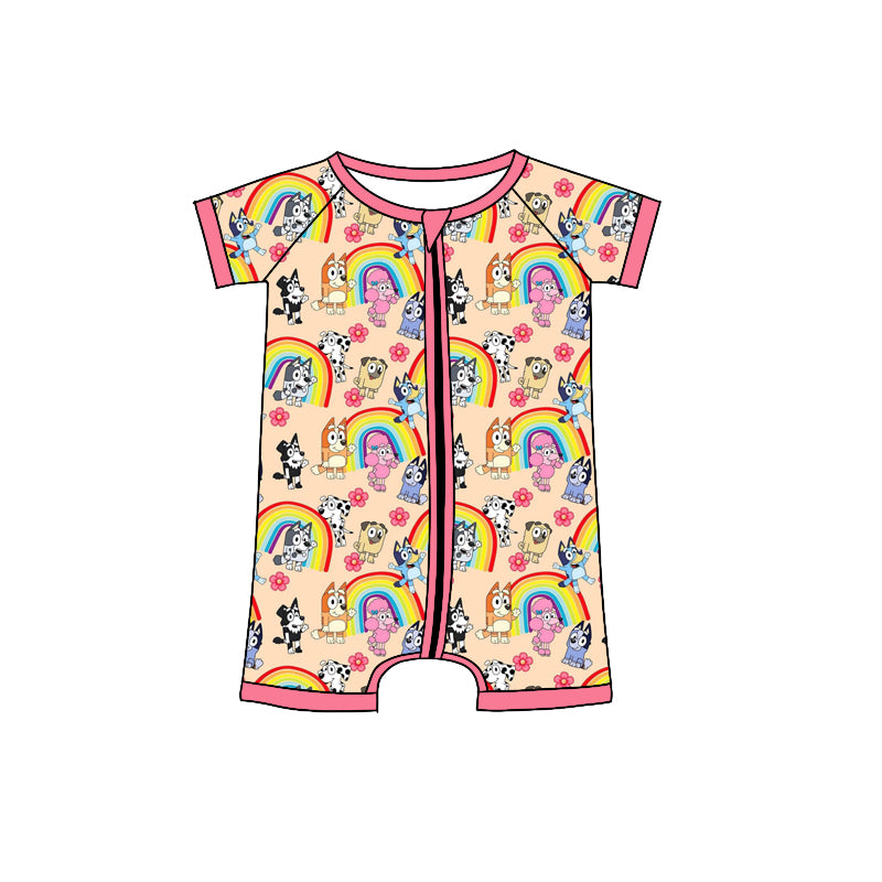Preorder(moq 5)Baby Infant Girls Rainbow Dogs Flowers Zip Rompers