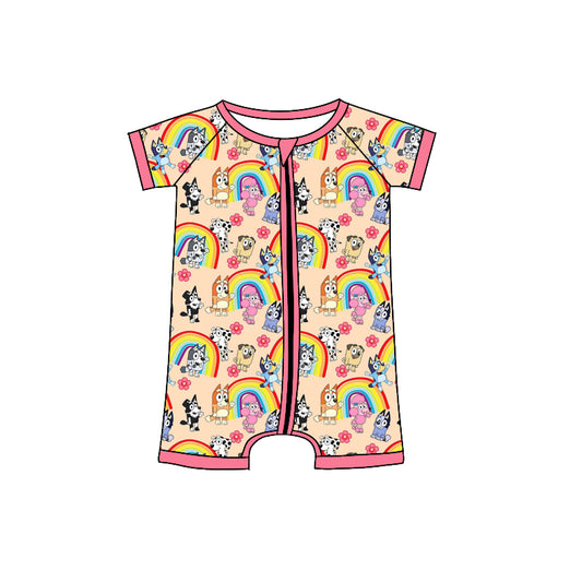 Preorder(moq 5)Baby Infant Girls Rainbow Dogs Flowers Zip Rompers