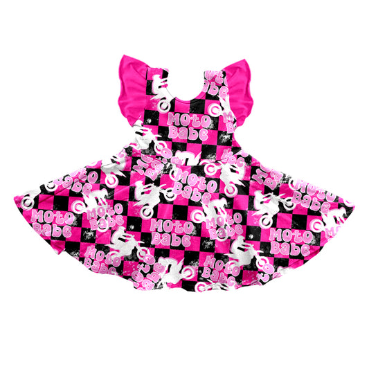 Baby Girls Flutter Sleeve Moto Babe Pink Knee Length Dresses preorder(moq 5)