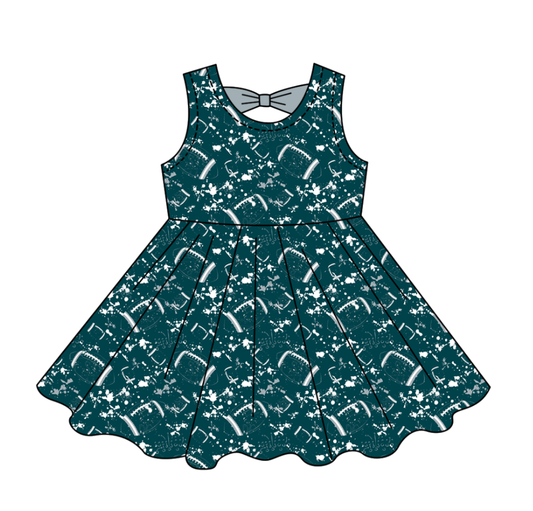 Preorder (moq 5)Baby Girls Tie-dye Footballs Print Team Shorts Knee Length Dress