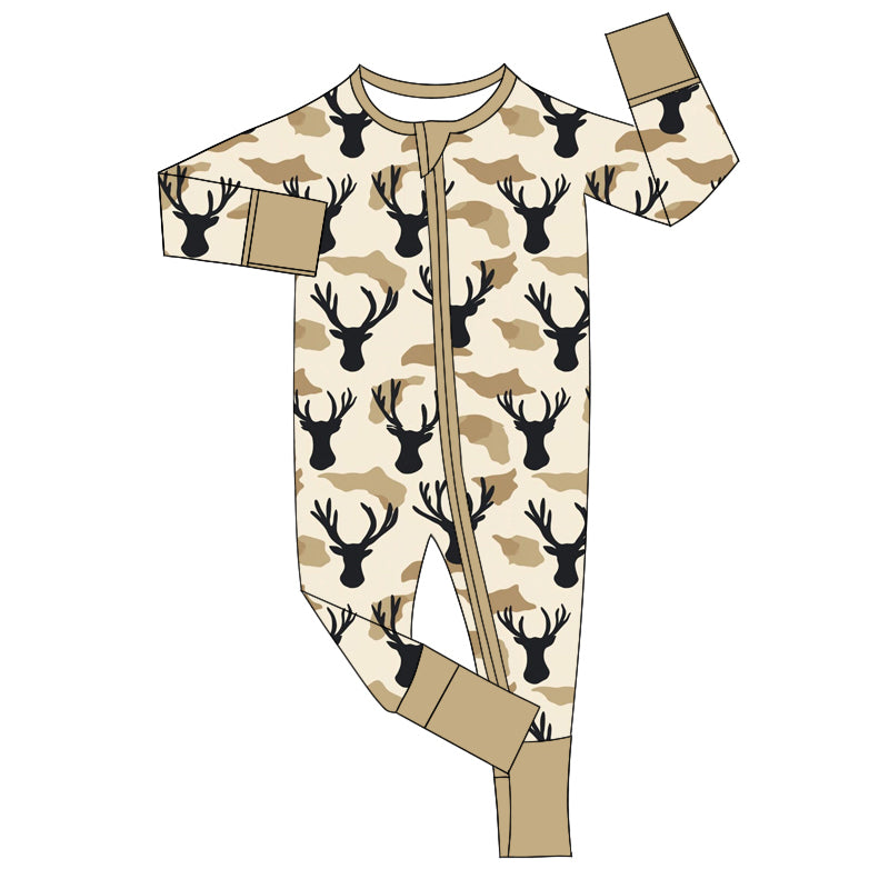 Baby Infant Boys Hunting Deer Camo Zip Rompers preorder(moq 5)