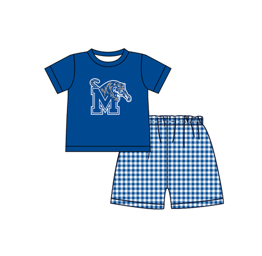 Preorder (moq 5)Baby Boys Short Sleeve M Tiger Top Checked Shorts Team Clothes Sets
