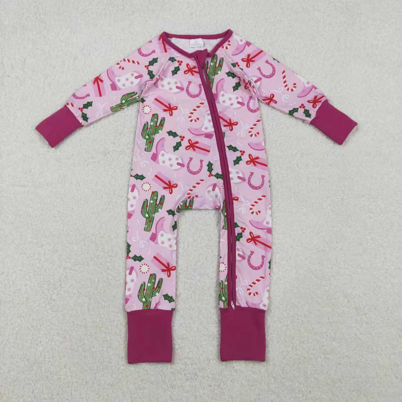 Sibling Baby Girls Boots Cactus Western Christmas Pants Pajamas Sets Zipper Rompers