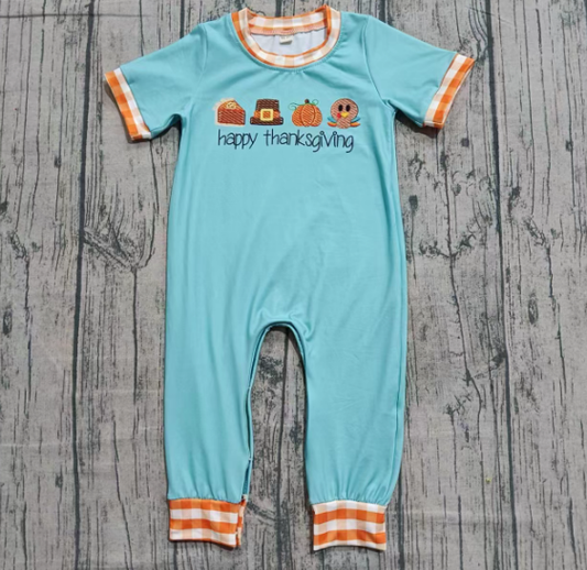 Preorder (moq 5)Baby Infant Boys Pie Turkey Thanksgiving Footie Rompers
