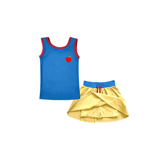 Preorder(moq 5)Baby Girls Apple Princess Sleeveless Tee Shirt Skorts Clothes Sets