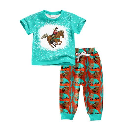 Baby Boys Western Horse Rodeo Cactus Tee Top Pants Clothes Sets preorder(MOQ 5)