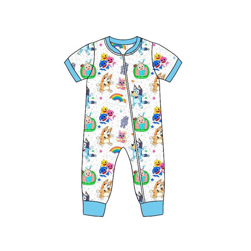 Baby Infant Boys Cartoon Dogs Rainbow Zips Rompers preorder(moq 5)