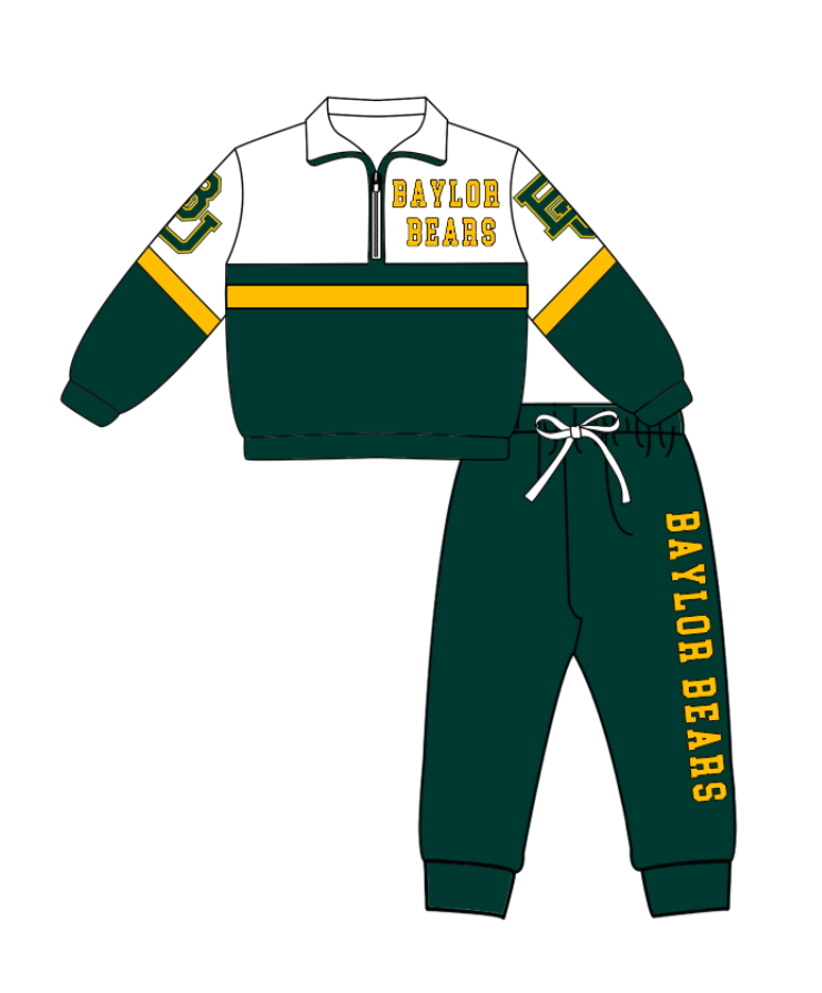 Preorder (moq 5)Baby Boys Baylor Bears Zipper Pullover Jogger Pants Team Clothes Set
