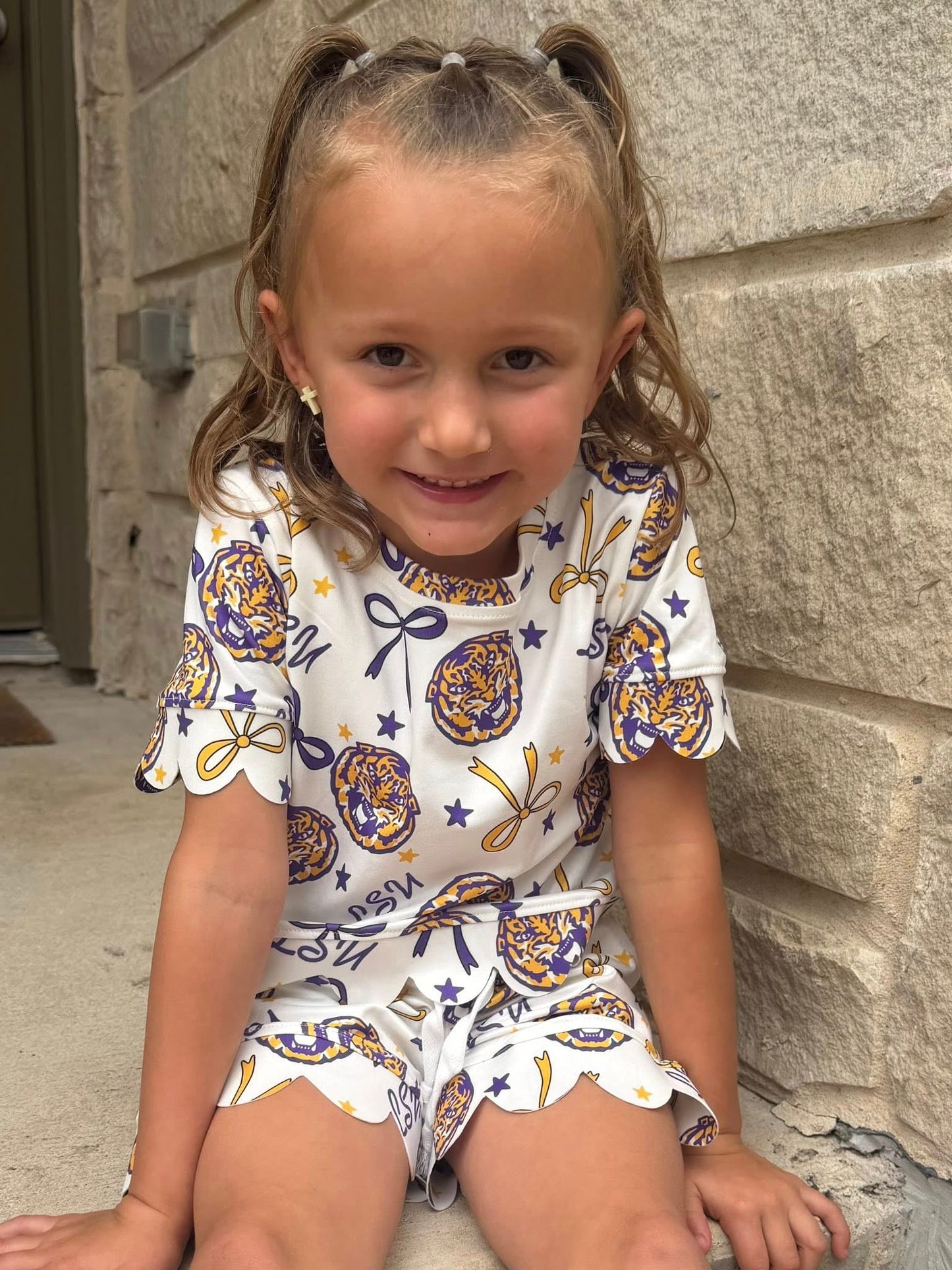Baby Girls Bows LSU Tigers Top Shorts Team Scallop Clothes Sets