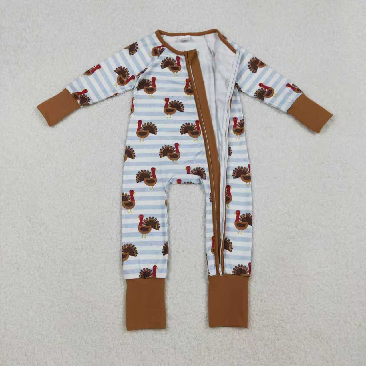 Mama and Me Thanksgiving Turkey Pajamas Pants Bottom Zipper Footie Rompers