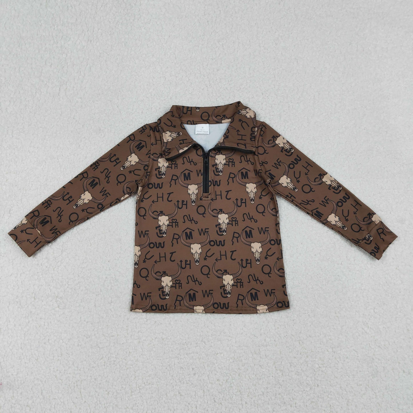 Baby Boys Long Sleeve Western Bull Skulls Zipper Pullovers Top