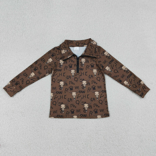 Baby Boys Long Sleeve Western Bull Skulls Zipper Pullovers Top