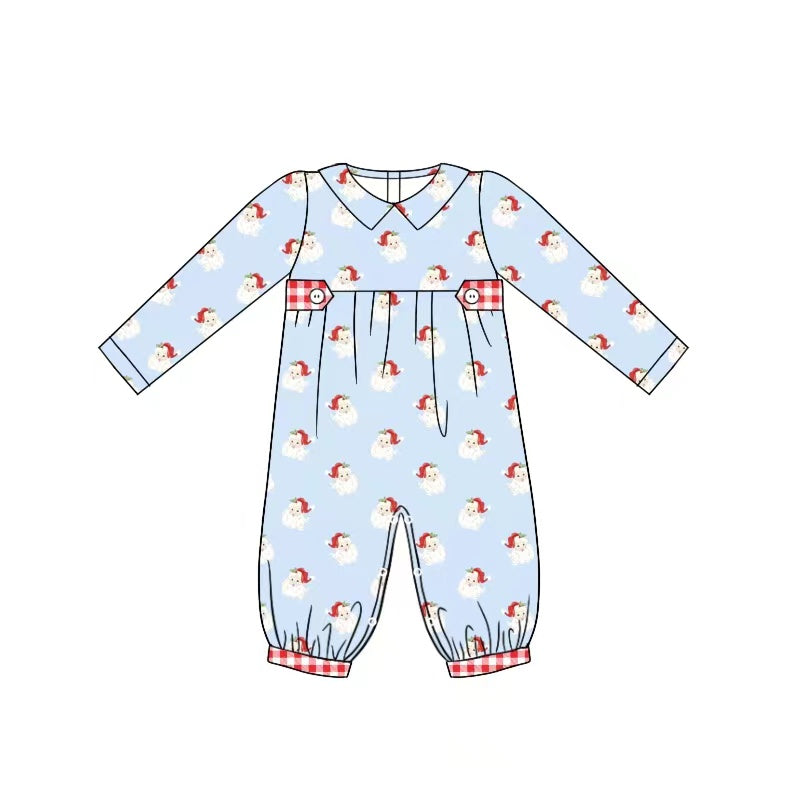 Baby Infant Boys Blue Santa Long Sleeve Rompers preorder