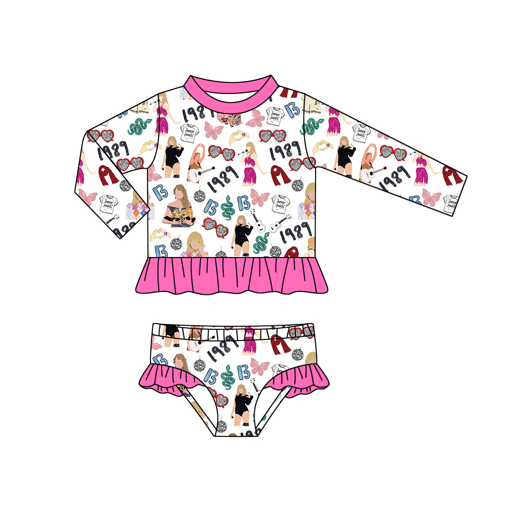Baby Girls 1989 Singer Long Sleeve Top Ruffle Bummie 2pcs Swimsuits preorder(moq 5)