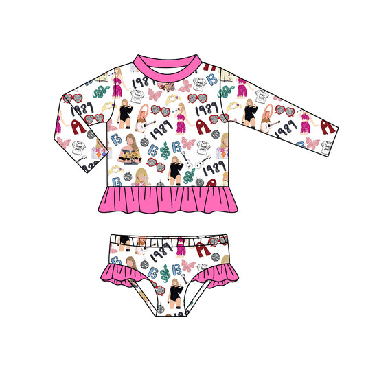 Baby Girls 1989 Singer Long Sleeve Top Ruffle Bummie 2pcs Swimsuits preorder(moq 5)