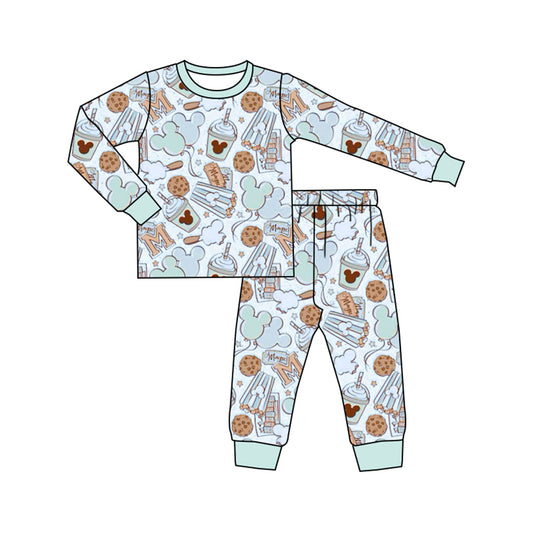 Preorder (moq 5)Baby Boys Blue Long Sleeves Cartoon Mouse Cookie Top Pant Pajamas Sets