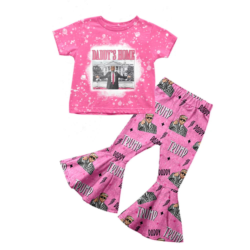 Baby Girls Pink Daddy's Home Shirt Bell Pants Clothes Sets split order preorder Nov 28th