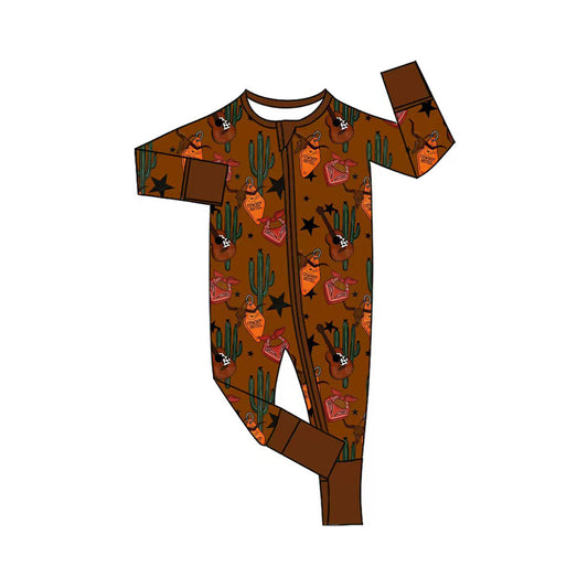 Preorder (moq 20)Baby Boys Bamboo Western Cowboy Zippy Footie Rompers