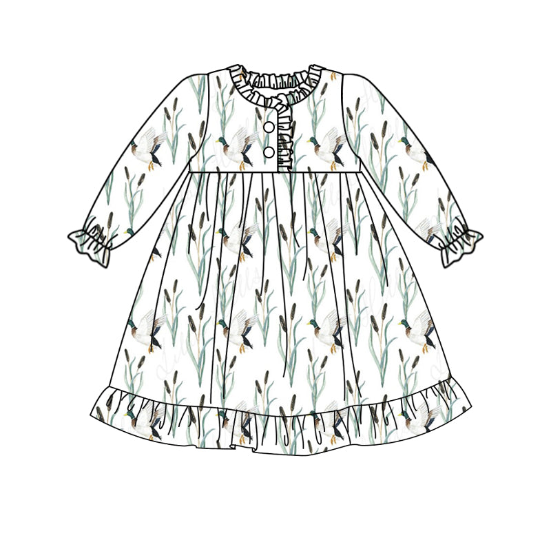 Baby  Girls Ducks Long Sleeve Knee Length Gowns Dresses Preorder(moq 5)