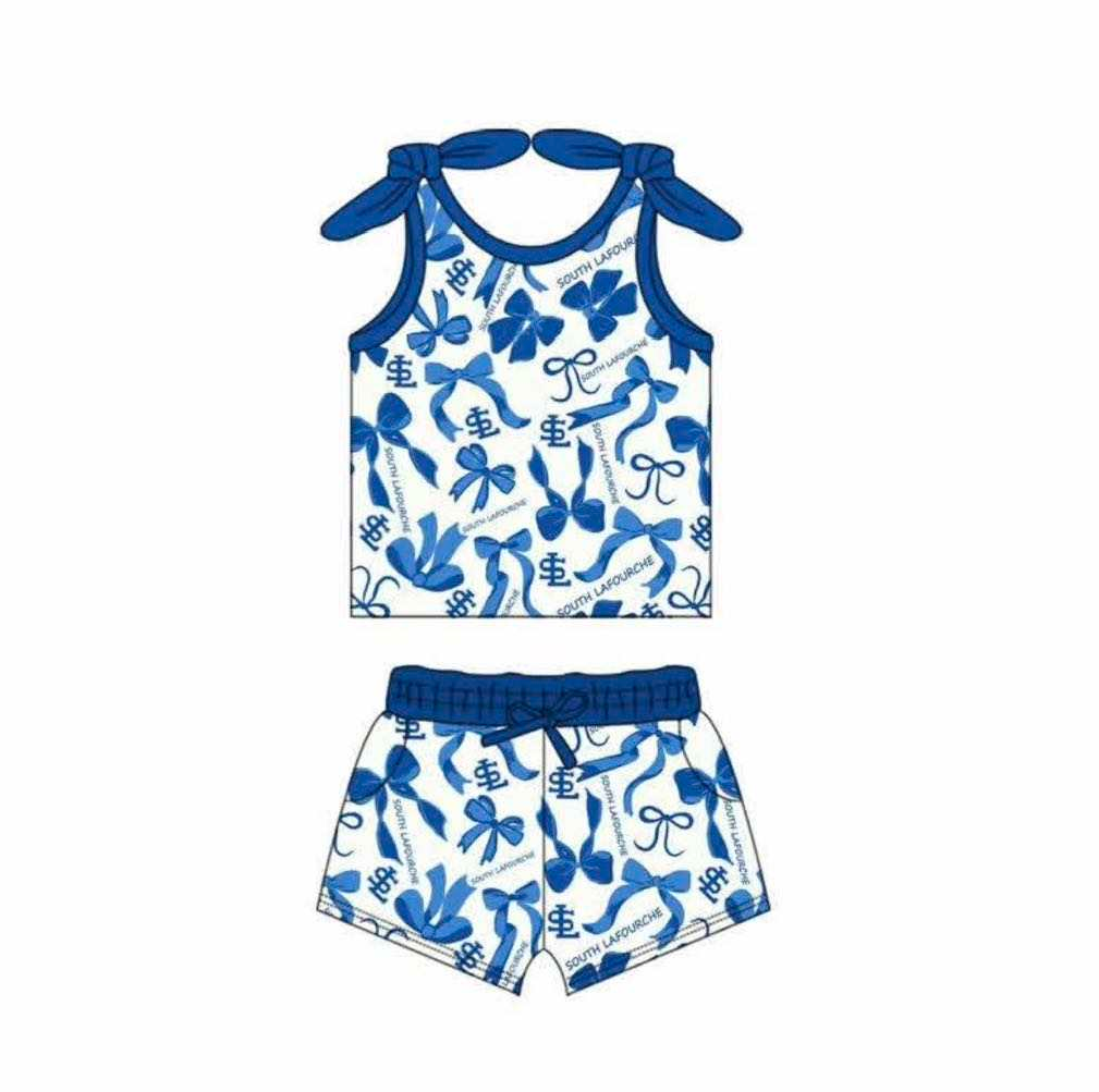 Preorder (moq 5)Baby Girls Sleeveless Bows SL Top Pockets Shorts Team Clothes Sets