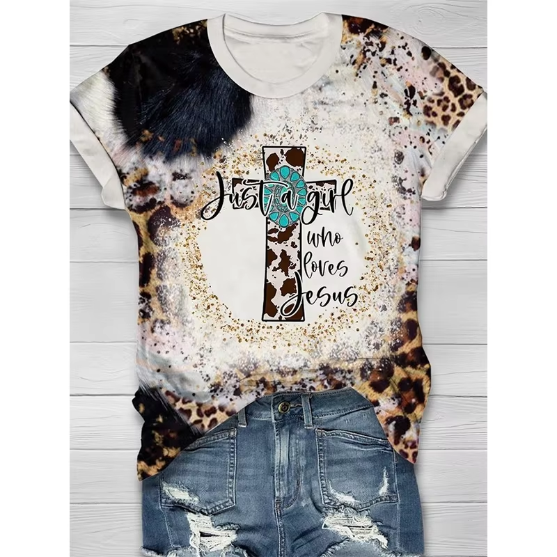 Preorder moq 5 Adult Women Just A Girl Who Loves Jesus Bleached Tee Shirts Tops