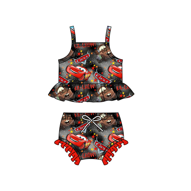 Preorder (moq 5)Baby Girls Car Racing Straps Top Two Pieces Swimsuits