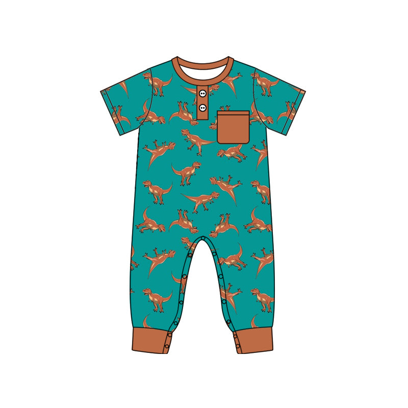 Baby Infant Boys Brown Dinosaur Pocket Rompers preorder(moq 5)