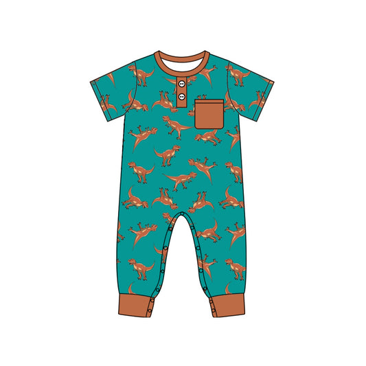 Baby Infant Boys Brown Dinosaur Pocket Rompers preorder(moq 5)