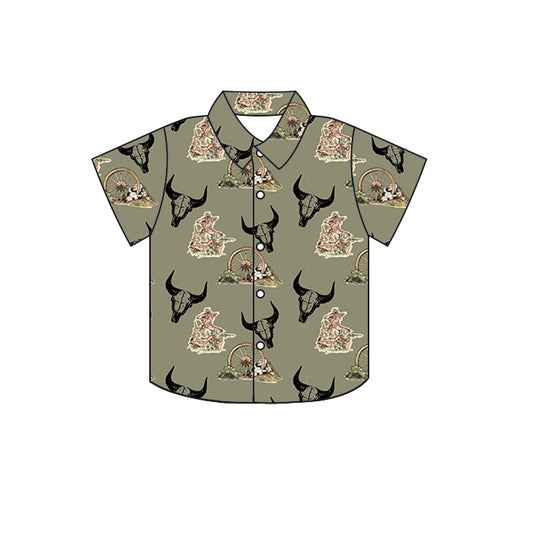 Baby Boys Short Sleeve Cow Skull Short Sleeve Buttons Tee Shirts Tops preorder(moq 5)