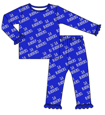 preorder(moq 5) Baby Girls Sa Raiders Plaid Top Pants Team Pajamas Sets
