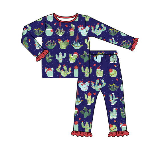 Baby Girls Western Christmas Cactus Top Pants Pajamas Clothes Sets preorder(MOQ 5)