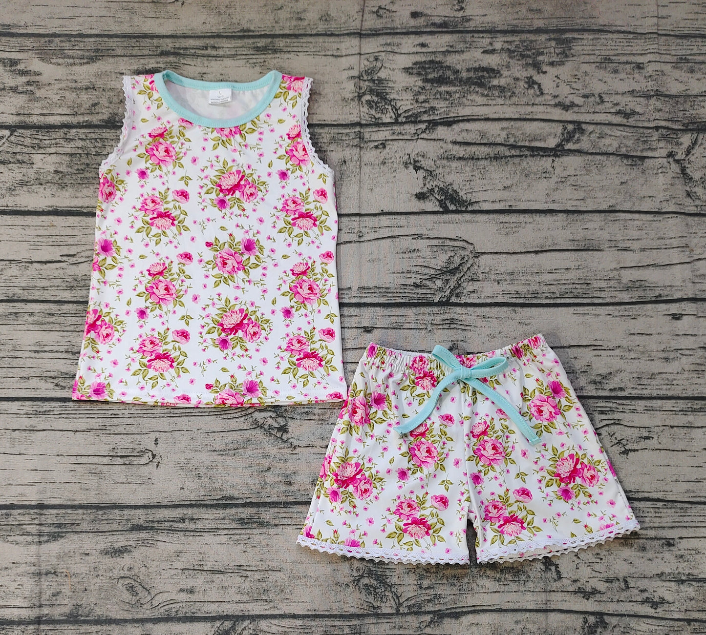 Baby Toddler Girls Sleeveless Flowers Tee Top Shorts Pajamas Clothes Sets