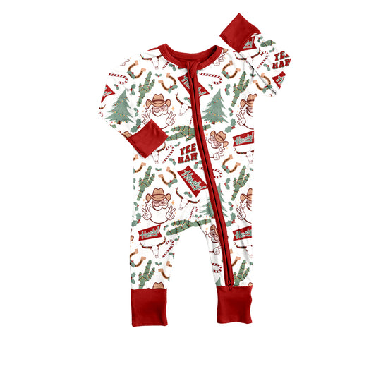 Baby Boys Christmas Santa Cactus Western Long Sleeve Zip Rompers preorder(moq 5)