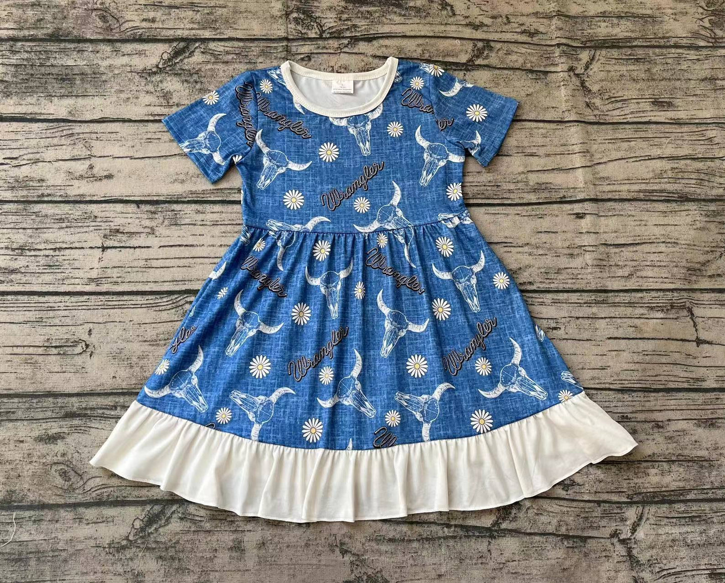 Baby Girls Cow Flowers Western Ruffle Knee Length Dresses