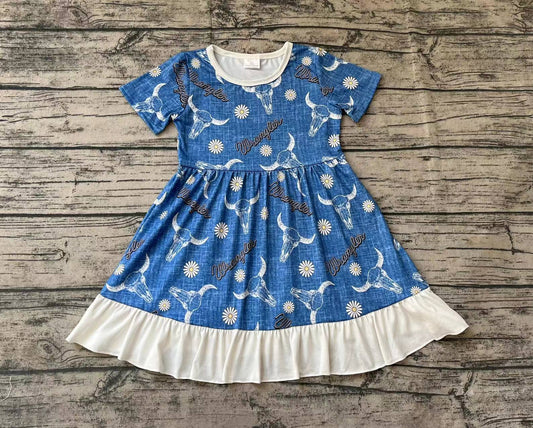 Baby Girls Cow Flowers Western Ruffle Knee Length Dresses