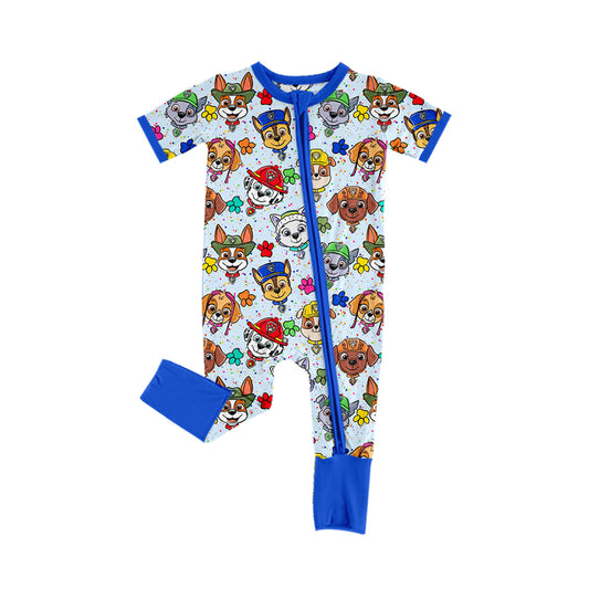 Baby Boys Cartoon Dogs Blue Zip Rompers preorder(moq 5)