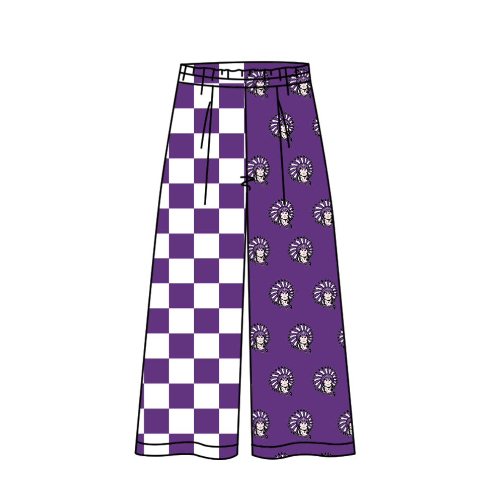 Preorder (moq 5)Baby Girls Purple Checked Vikings Team Flare Pants Bottom