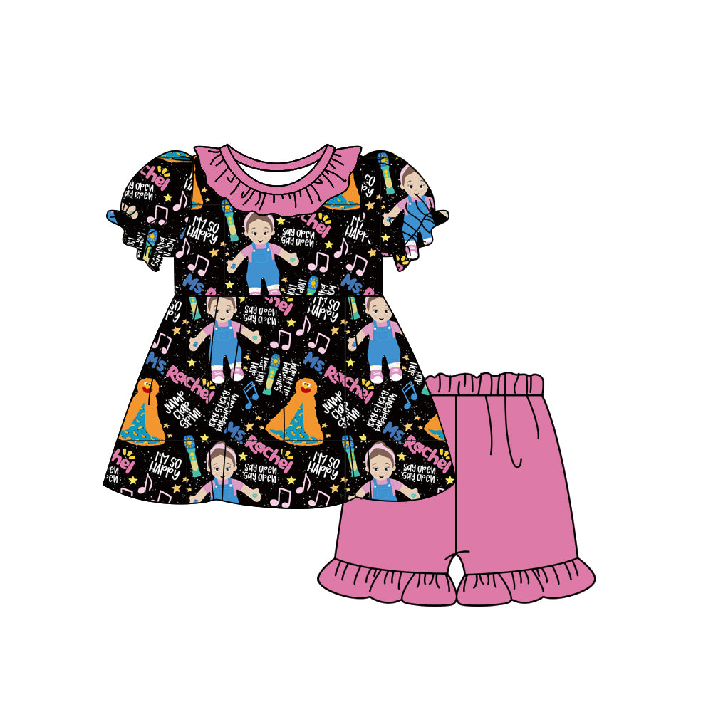 Preorder (moq 5)Baby Girls Ms Teacher Ruffle Tunic Shorts Clothes Sets