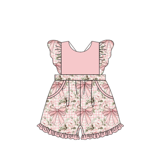 Preorder (moq 5)Baby Girls Pink Bows Flowers Flutter Sleeve Jumpsuits